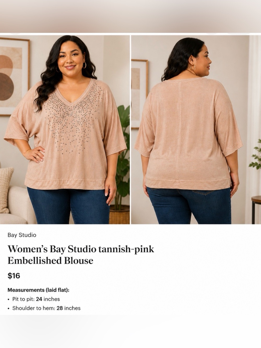 Women’s Bay Studio tannish-pink Embellished Blouse